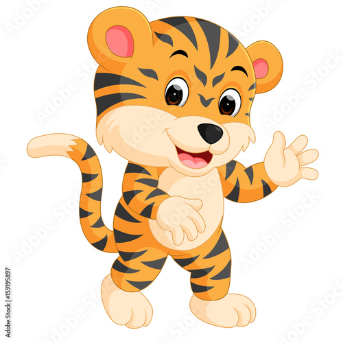Fototapeta Naklejka Na Ścianę i Meble -  Cute tiger cartoon giving thumb up