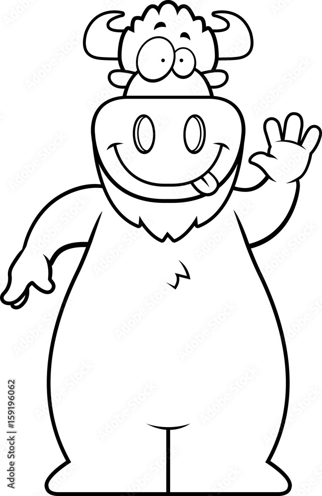 Cartoon Buffalo Waving Cartoon Buffalo Waving