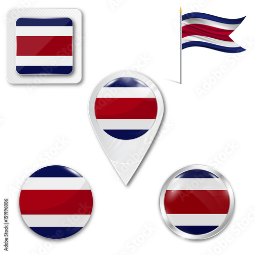 Set of icons of the national flag of Costa Rica in different designs on a white background. Realistic vector illustration. Button, pointer and checkbox. Free Download Set of icons of the national flag of Costa Rica in different designs on a white background. Realistic vector illustration. Button, pointer and checkbox. - GFXLoad