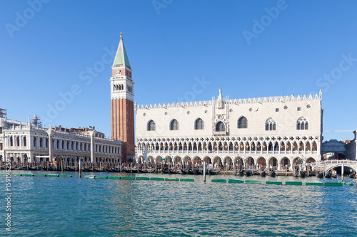 Venice, Veneto, Italy. View of the Campanile, Doges Palace and Piazza San Marco, from the lagoon in early morning light © gozzoli