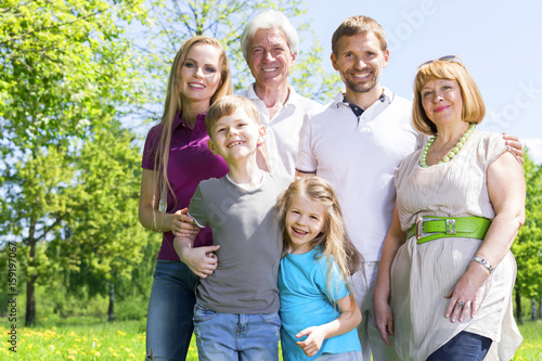 Portrait of extended family in park