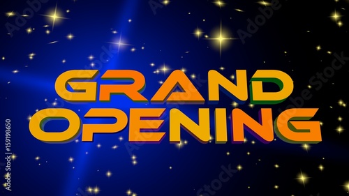 Illustration of the words "Grand Opening" in a star field background with blue glow