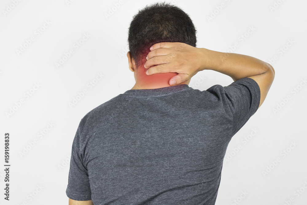 man has neck ache and hand touch with pain man has neck ache and hand touch with pain