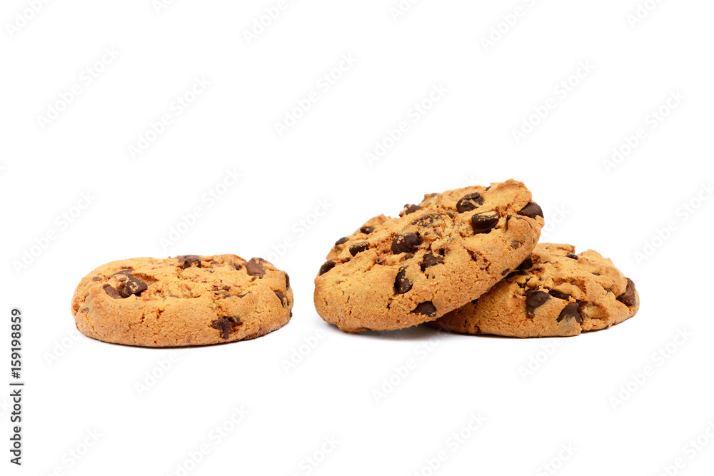 Cookies with chocolate pieces isolated on white background Cookies with chocolate pieces isolated on white background