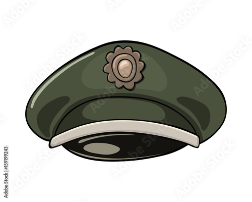Cartoon illustration of military service cap with abstract cockade