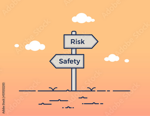signpost pointing to different directions - safety and risk. Vector illustration