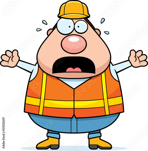 Scared Cartoon Road Worker