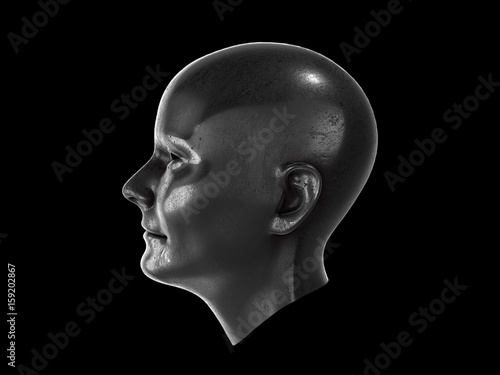 metal human head.3D RENDERING