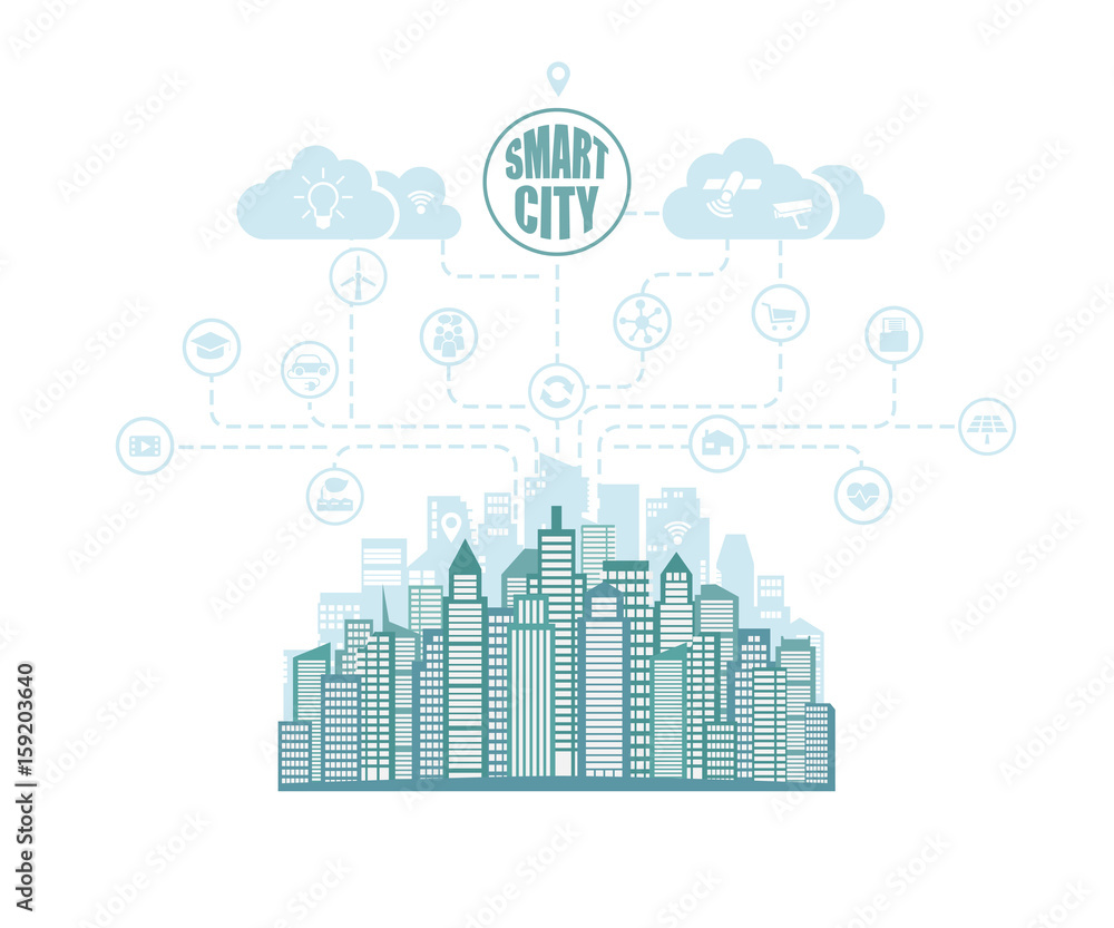 Smart city with advanced smart services, social networking, the Internet of things, background, place for text Smart city with advanced smart services, social networking, the Internet of things, background, place for text