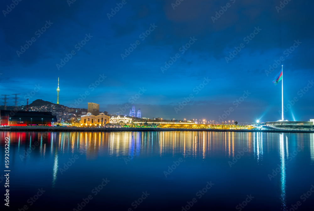 Night view of flag square in Baku Azerbaijan Night view of flag square in Baku Azerbaijan