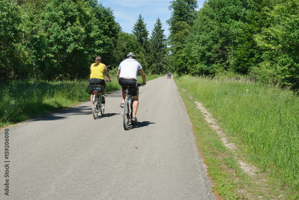 Fototapeta premium People cycling in the Perlacher Forst