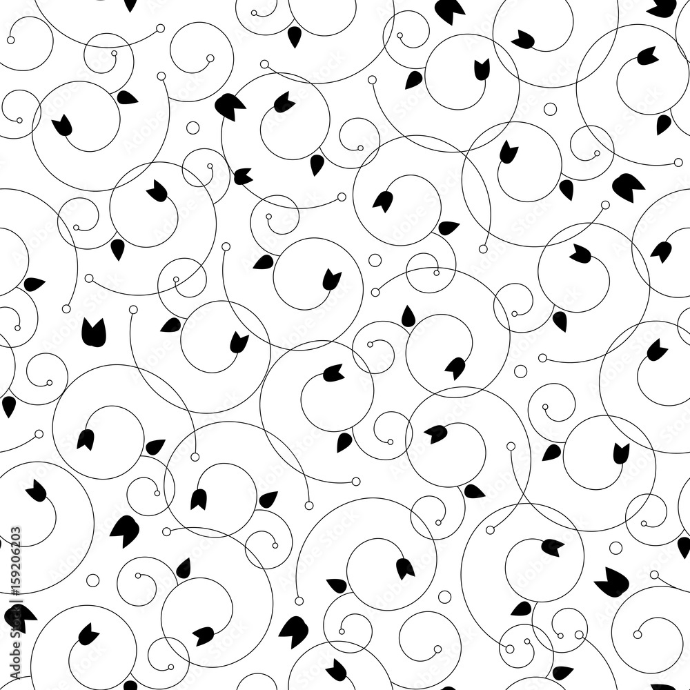 Black flower on white background seamless pattern. Elegant thin line floral ornament. Black flower on white background seamless pattern. Elegant thin line floral ornament.