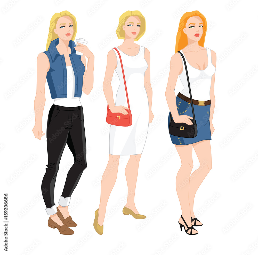 Vector illustration of young girl in different clothes Vector illustration of young girl in different clothes