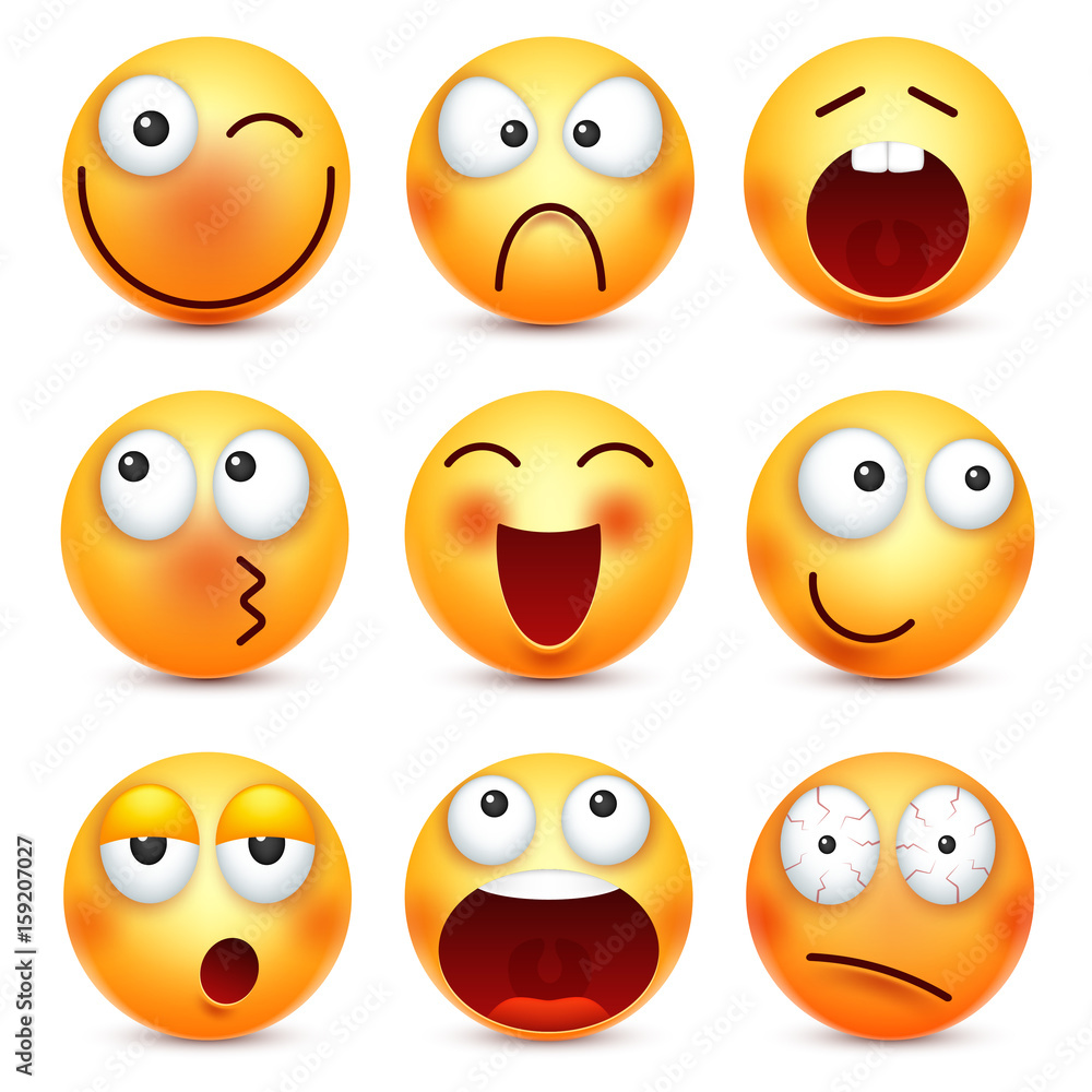 Smiley,emoticons set. Yellow face with emotions. Facial expression. 3d ...