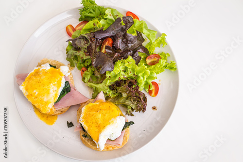 Breakfast ham, egg bread and salads