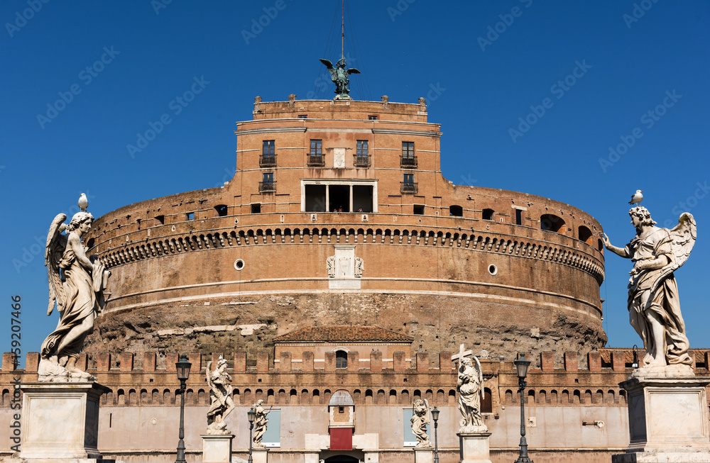 Castle of Saint Angel - Castel Sant'Angelo and Sant Angel bridge - Ponte Sant'Angelo, Rome, Italy Castle of Saint Angel - Castel Sant'Angelo and Sant Angel bridge - Ponte Sant'Angelo, Rome, Italy