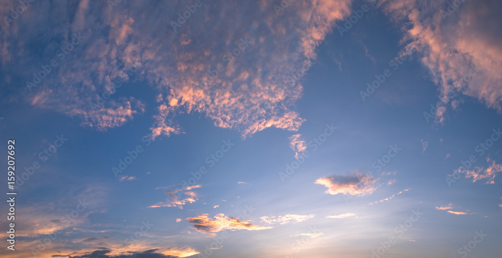 Panorama of dramatic sunset sky