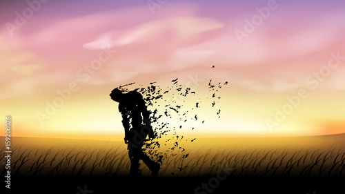zombie walking at sunset