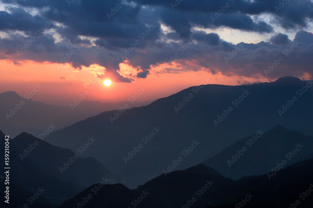 Sunset behind the mountain,Sapa Vietnam