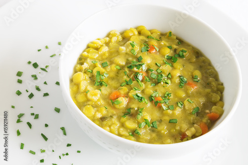 pea soup decorated with parsley