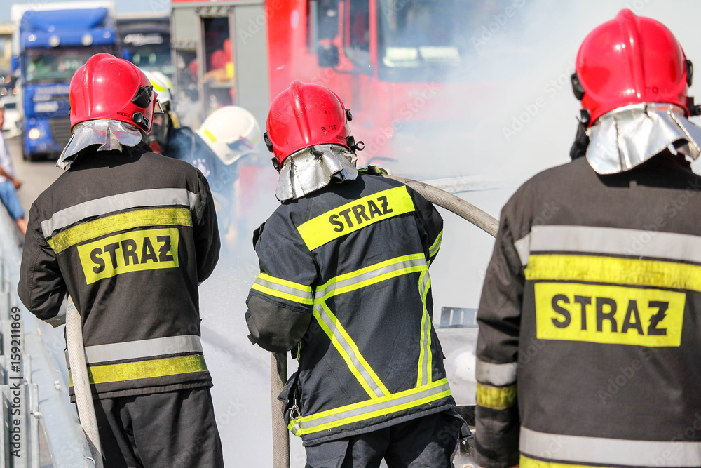 Fototapeta premium Polish firefighters / fire brigade in action