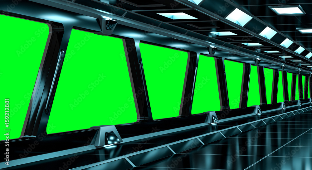 Fototapeta premium Spaceship black corridor 3D rendering