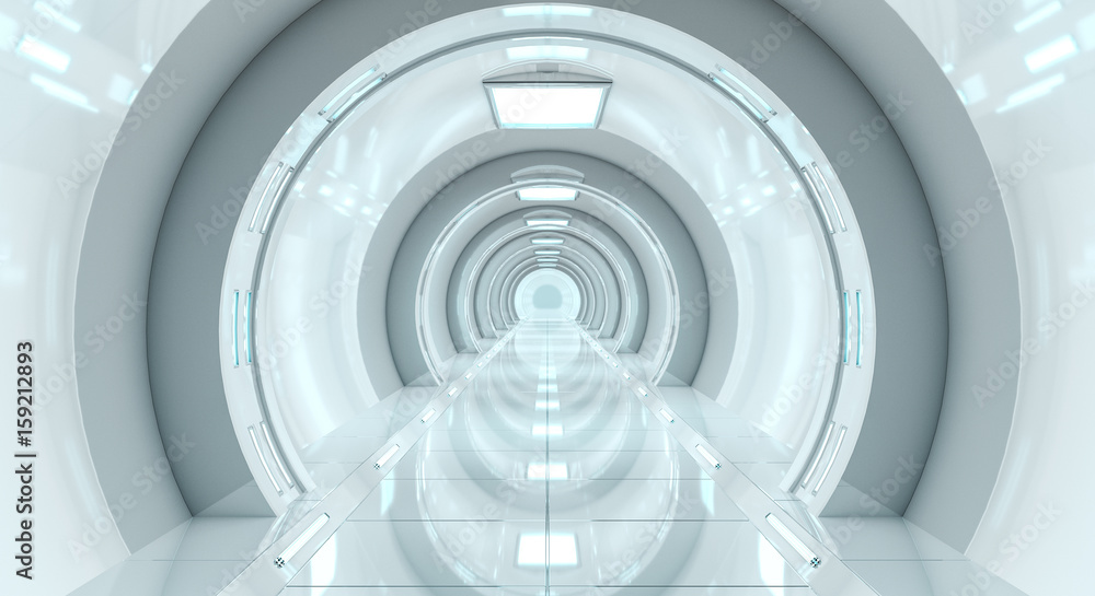 Fototapeta premium Jasny futurystyczny statek kosmiczny korytarz renderowania 3D
