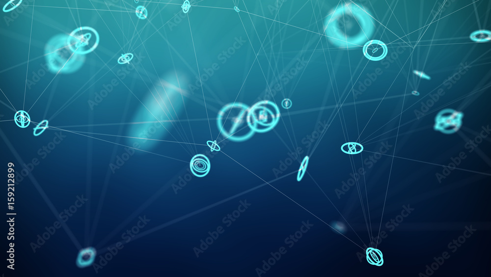 Flying network connection interface 3D rendering Flying network connection interface 3D rendering