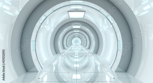 Fototapeta Naklejka Na Ścianę i Meble -  Bright futuristic spaceship corridor 3D rendering