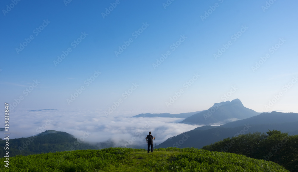 Man doing sport in the natural park of Aiako Harria