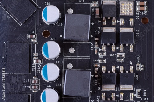 Tableau sur toile Voltage regulator module (VRM) on a graphics card.