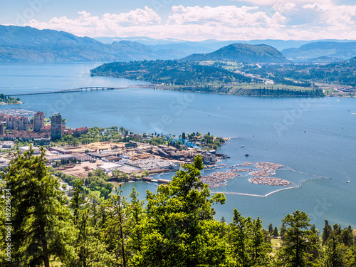 Kelowna, British Columbia, Canada, on the Okanagan lake, city view from mountain overlook photo