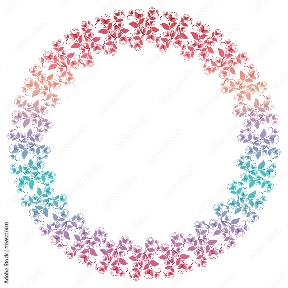 Beautiful round frame with gradient filled. Color elegant flower frame for advertisements, flyer, web, wedding and other invitations or greeting cards. Raster clip art. Beautiful round frame with gradient filled. Color elegant flower frame for advertisements, flyer, web, wedding and other invitations or greeting cards. Raster clip art.