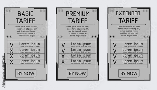 Set tariffs. interface for the site. ui ux vector banner for web app. Pastel pricing table, banner, order, box, button, list and bullet with plan for website. Interface for the site