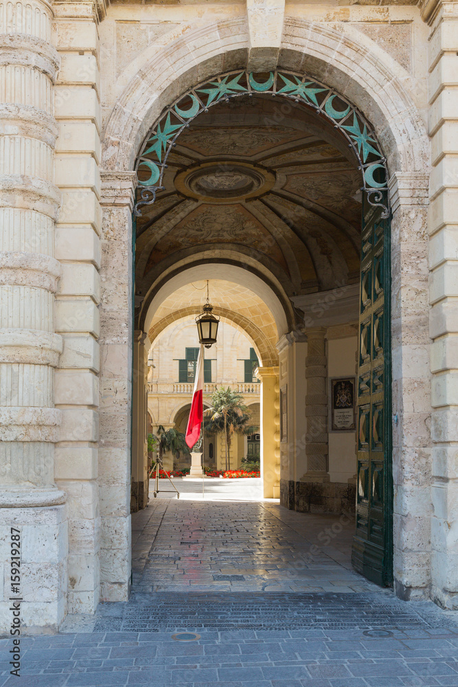 The entrance to Buckingham Palace in Valetta Malta