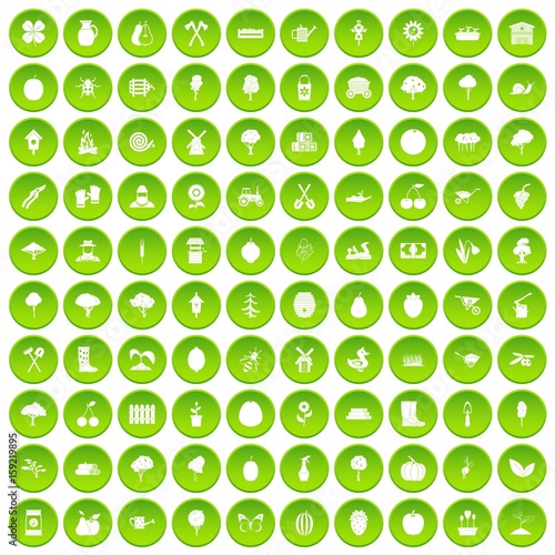 100 agriculture icons set green circle