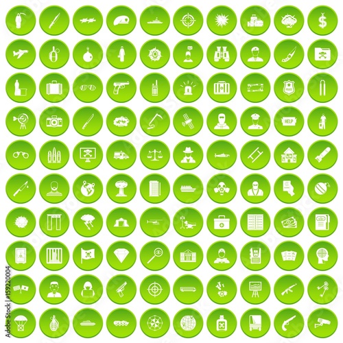 100 antiterrorism icons set green circle
