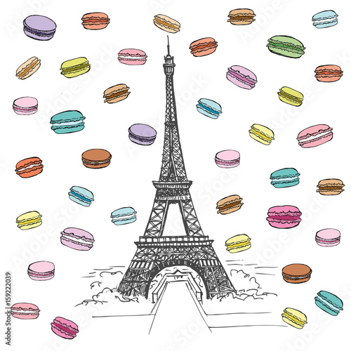 Set of hand drawn French icons, Paris sketch illustration