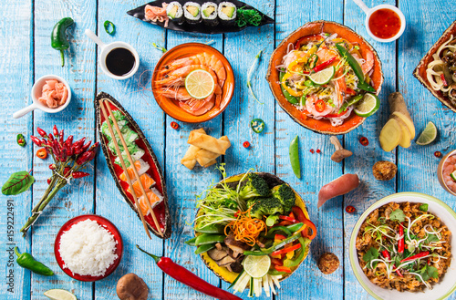 Various of asian meals on r...