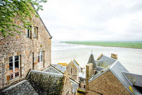 View from the ambasady on the old town and the ocean in Mont Saint Michel in France