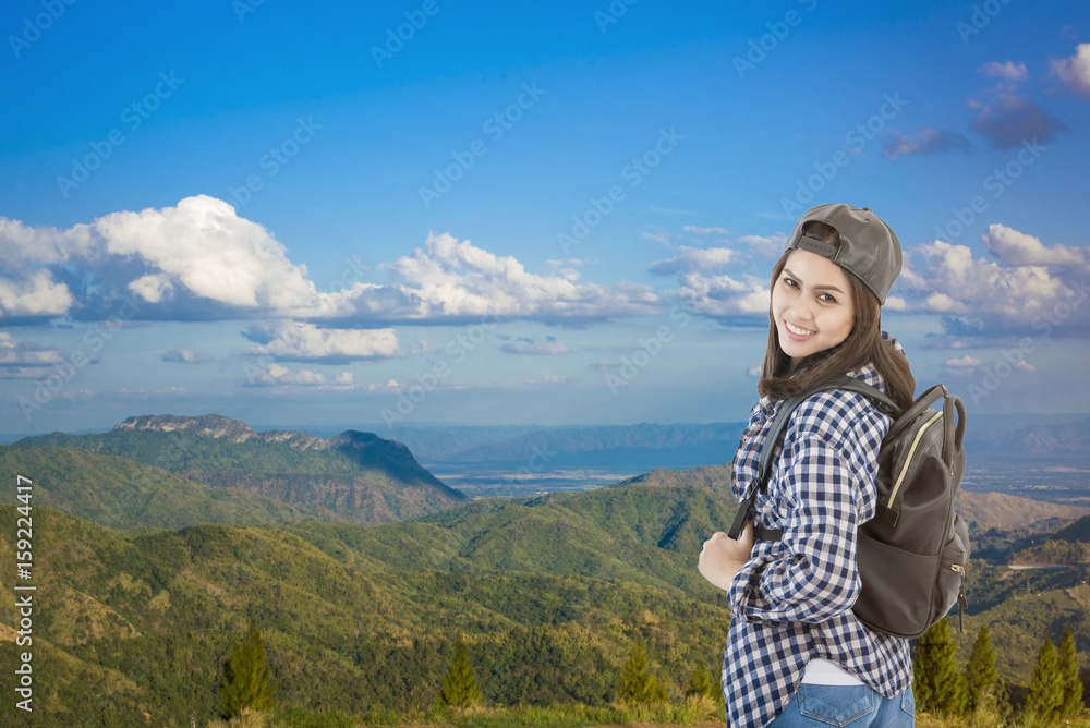 Beautiful travel girl with natural view