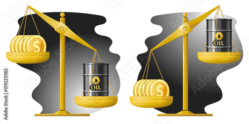 Libra. Dollars and oil barrel. Oil price rate up and down. Vector illustration. Elements is grouped for easy edit.