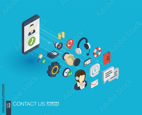 Support integrated 3d web icons. Digital network isometric progress concept. Connected graphic design line growth system. Background for call center, help service, contact us . Vector Infograph