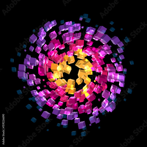Abstract colorful cubes atmosphere spinning on black background in vector format