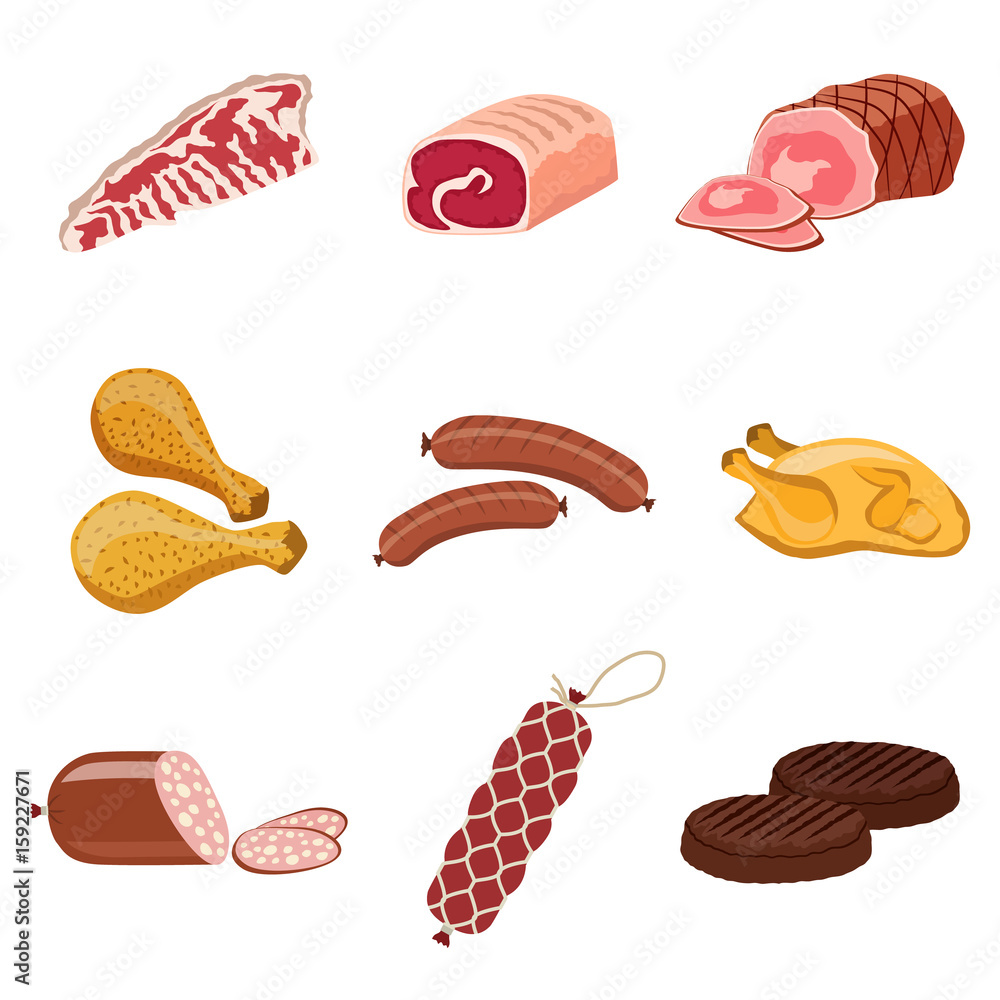 meat products flat icon set meat products flat icon set