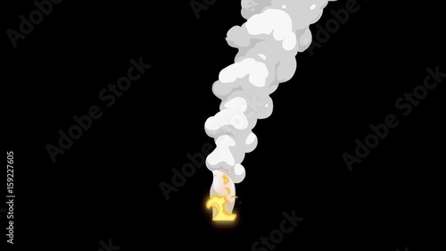 Fire And Billowing Smoke White 2D Animation Loop Alpha Channel 