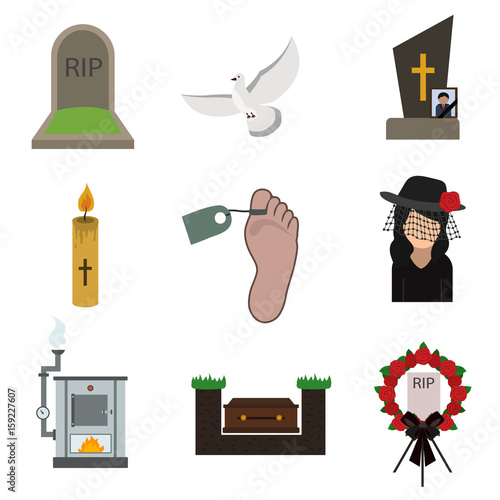 funeral flat icon set