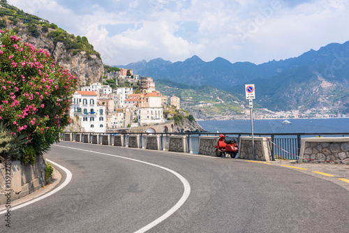 Scooter by the road on Amalfi coast