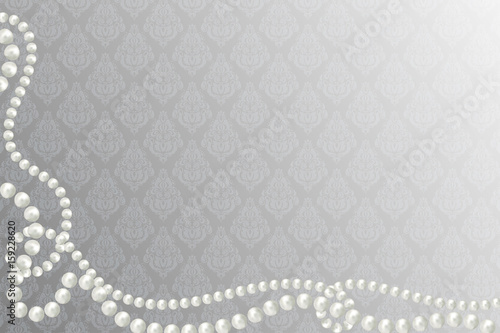 Photo Abstract vector background with beautiful 3D shiny natural white pearl garlands, beads on victorian background