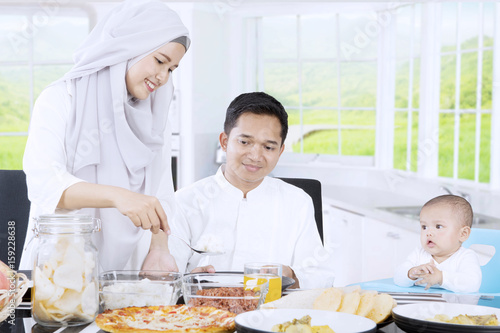 Muslim mother preparing food for family